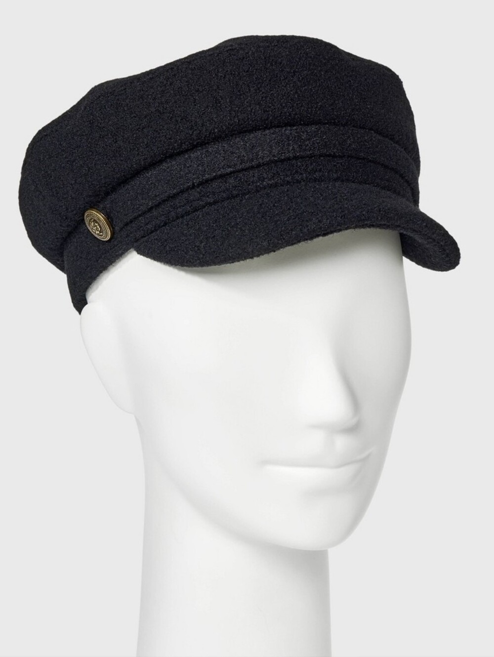 Brushed Felt Boucle Baker Boy Captain Newsboy Hat Wool Black New